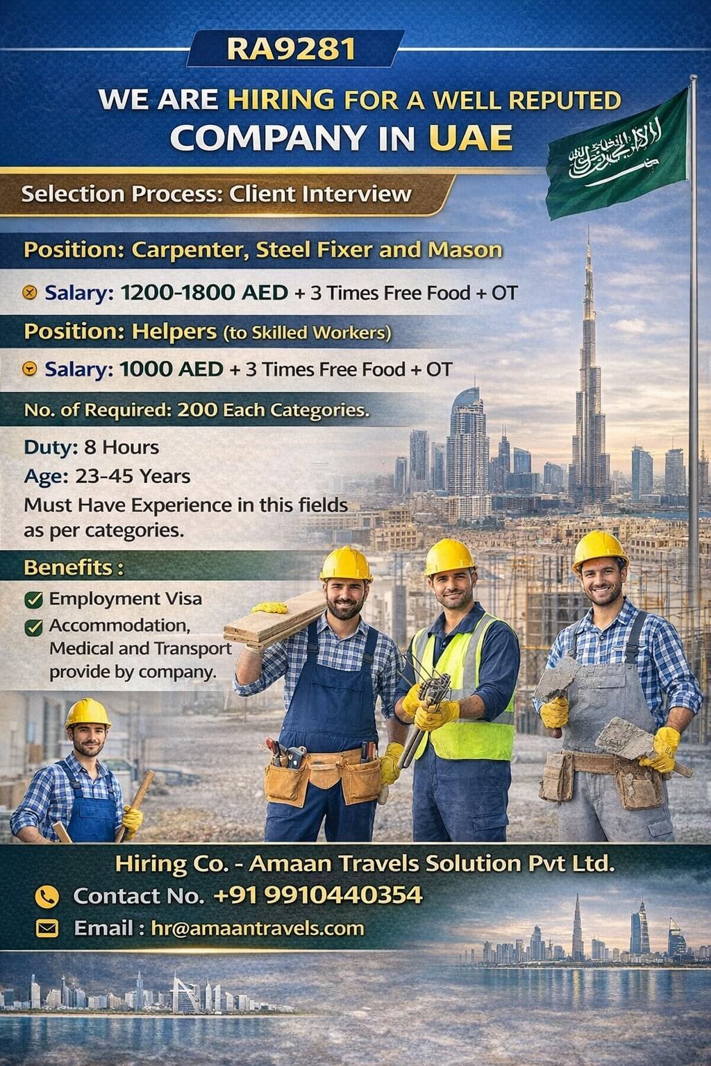 HIRING FOR A WELL REPUTED CONTRACTING COMPANY IN UAE