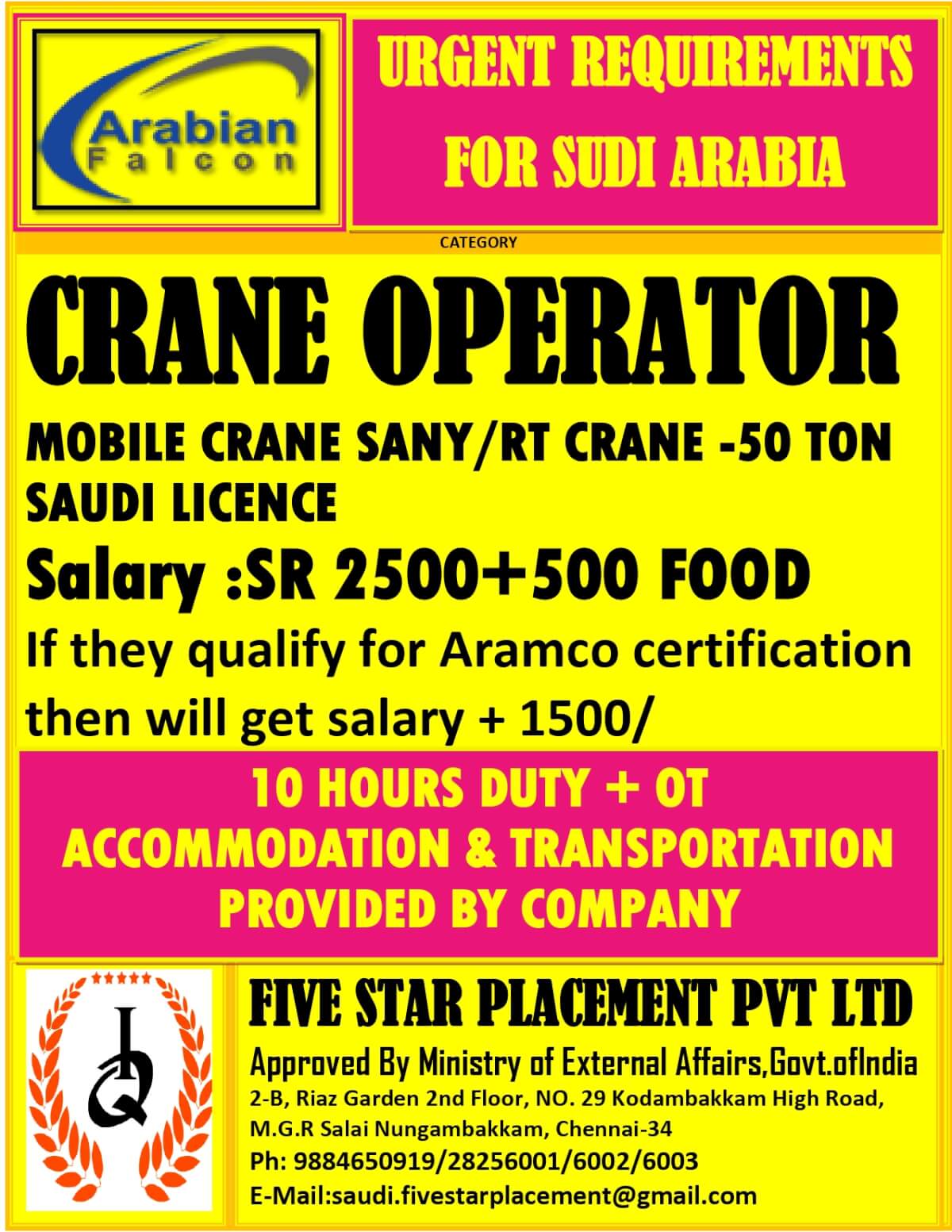 URGENTLY REQUIRED FOR SAUDI ARABIA