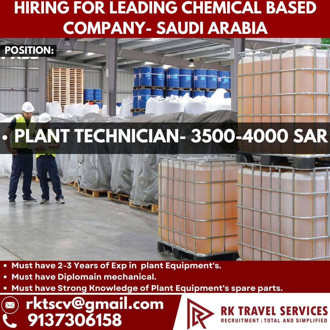 HIRING FOR LEADING Chemical Based Company- SAUDI ARABIA