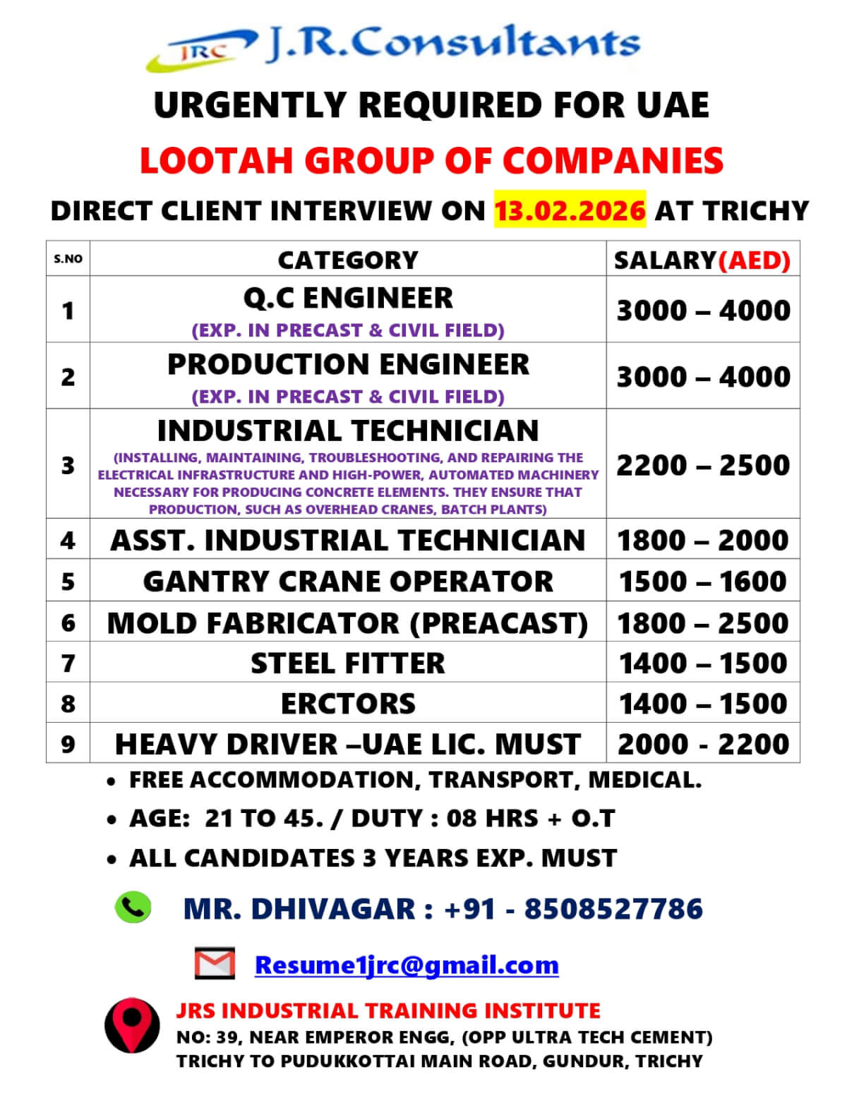 URGENTLY REQUIRED FOR UAE