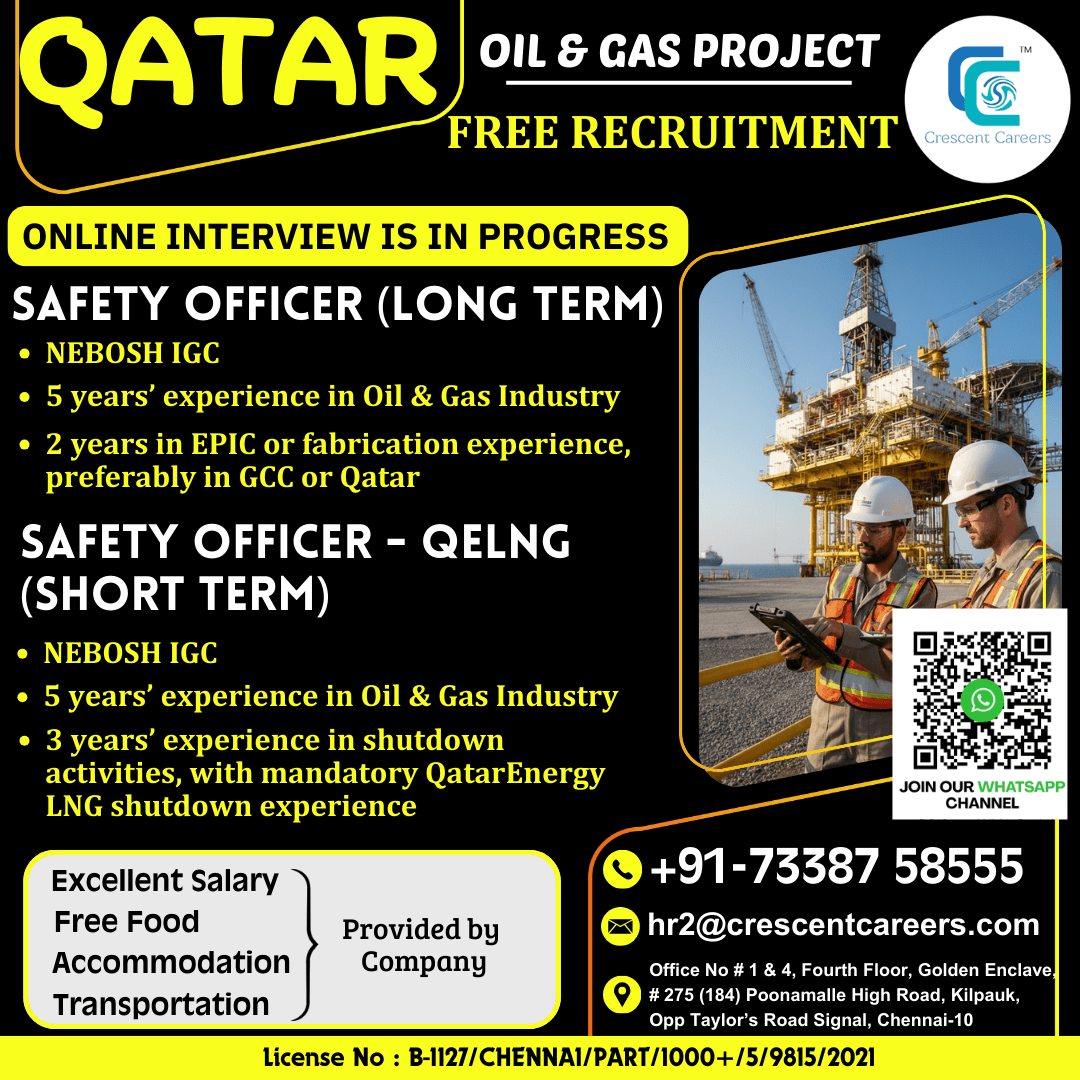 FREE RECRUITMENT - SAFETY OFFICER (QATAR)