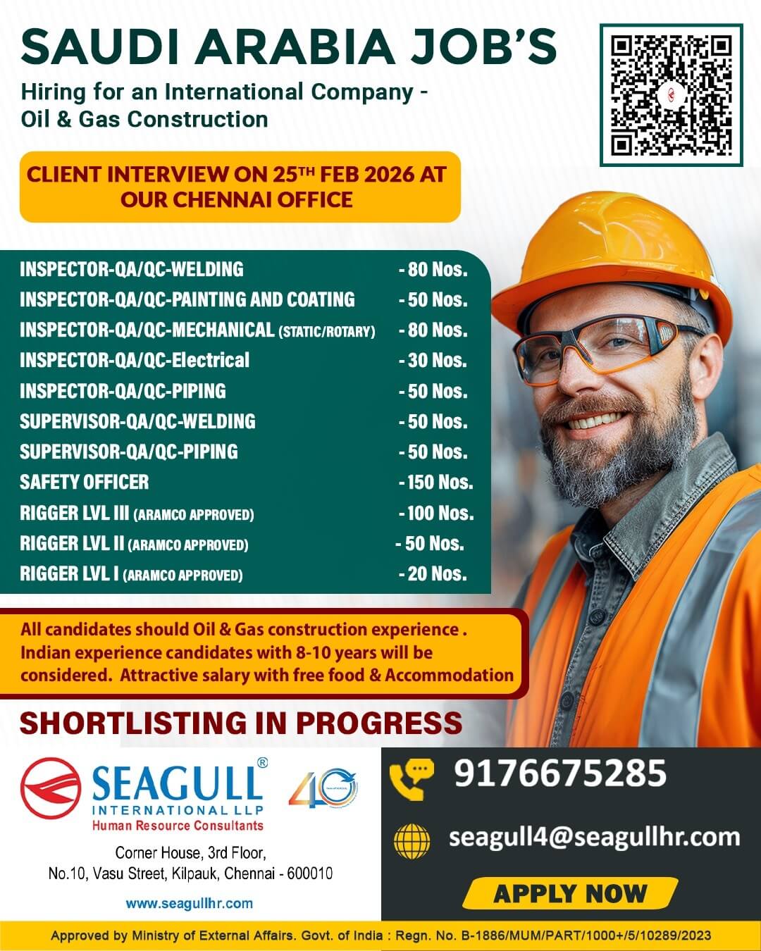 VERY URGENT REQUIREMENTS FOR OIL & GAS LONG TIME PROJECT AT SAUDI ARABIA - KSA