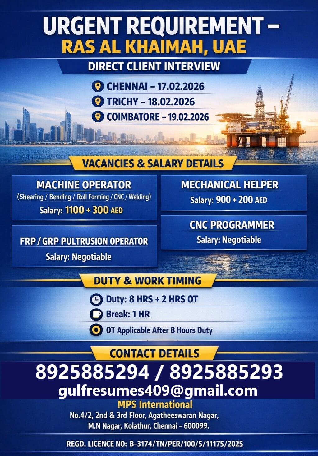 Client Interview in Chennai 17, Trichy 18, Coimbatoor 19.