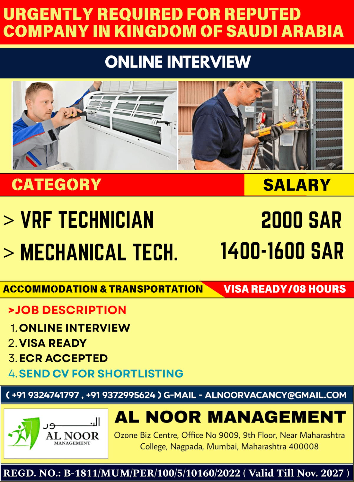 urgently required for REPUTED COMPANY IN KINGDOM OF SAUDI ARABIa