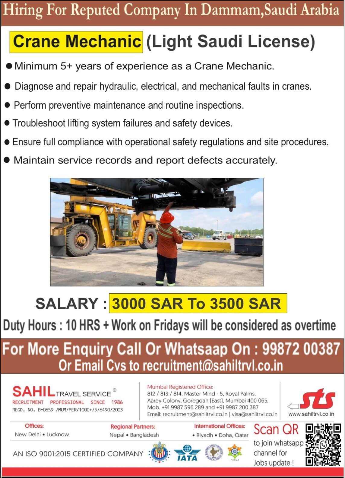 URGENTLY REQUIRED FOR HUGE AND HIGHLY REPUTED COMPANY IN DAMMAM, SAUDI ARABIA.