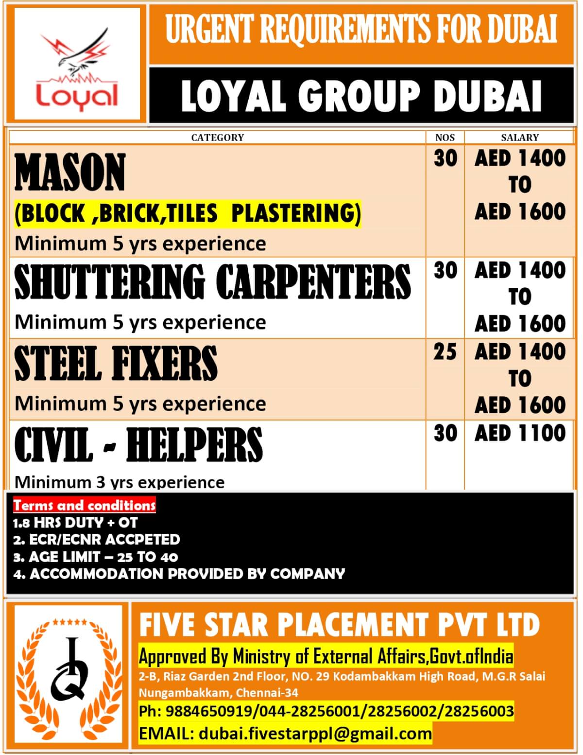 URGENTLY REQUIRED FOR DUBAI