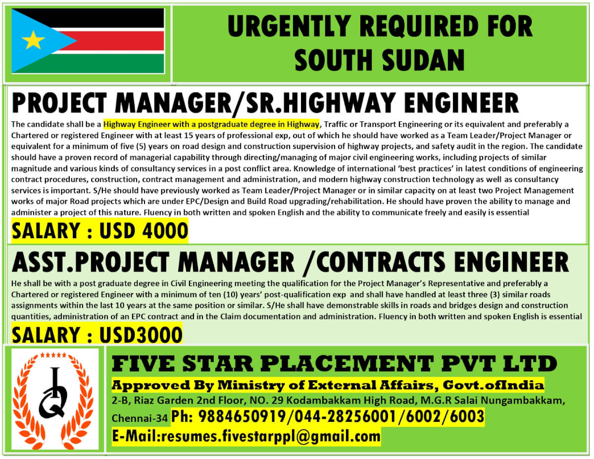URGENTLY REQUIRED FOR SOUTH SUDAN