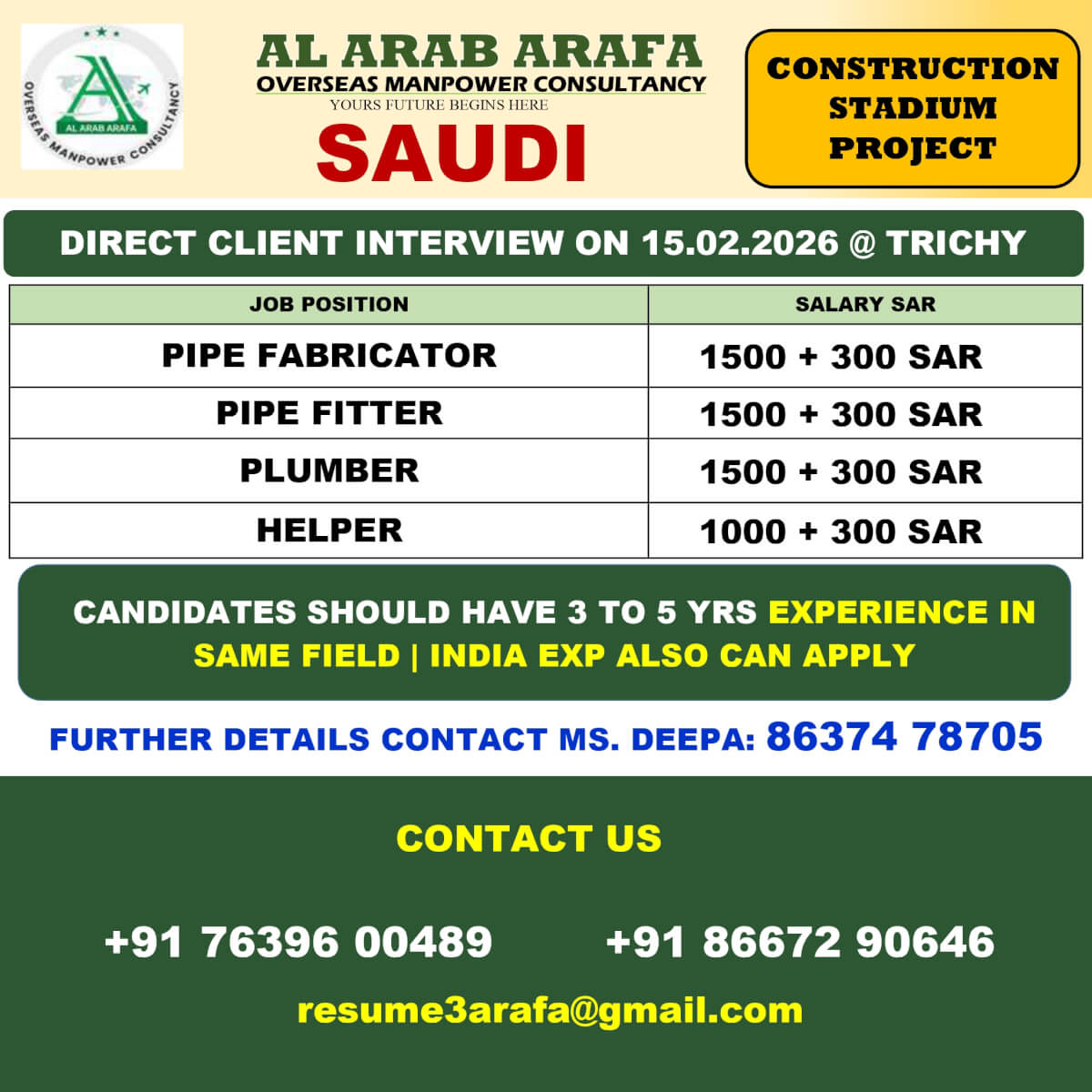 DIRECT CLIENT INTERVIEW ON 15.02.2026 @ TRICHY