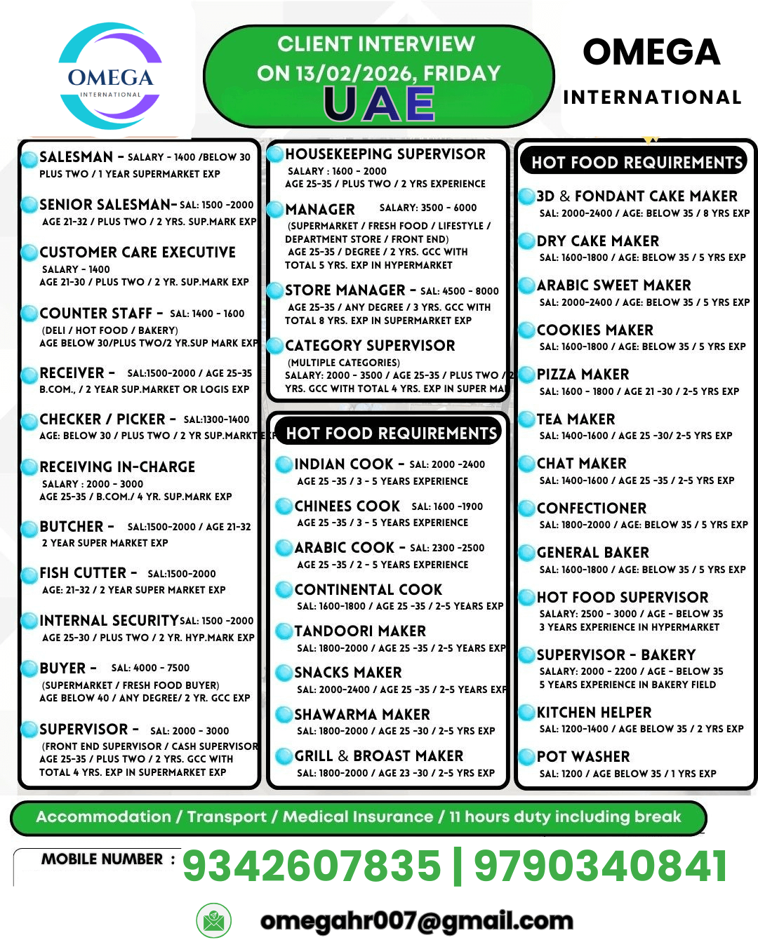 URGENTLY HIRIING FOR UAE