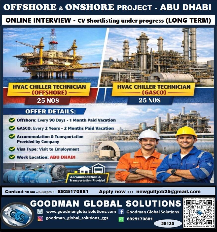 OFFSHORE -ONSHORE PROJECT - ABUDHABI -  ONLINE INTERVIEW - CV shortlisting  under process (Long term)