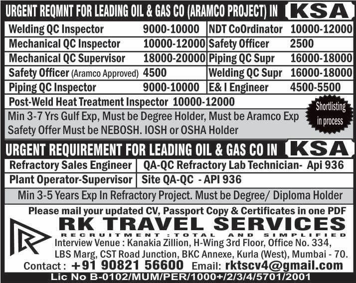 HIRING FOR LEADING OIL AND GAS COMPANY IN SAUDI ARABIA HIRING FOR LEADING OIL AND GAS COMPANY IN SAUDI ARABIA