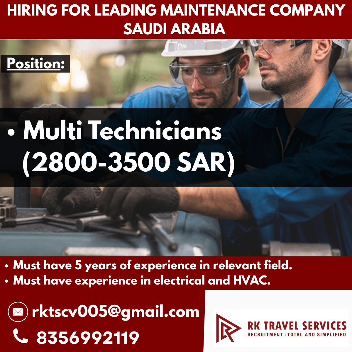 HIRING FOR LEADING MAINTENANCE COMPANY SAUDI ARABIA HIRING FOR LEADING MAINTENANCE COMPANY SAUDI ARABIA
