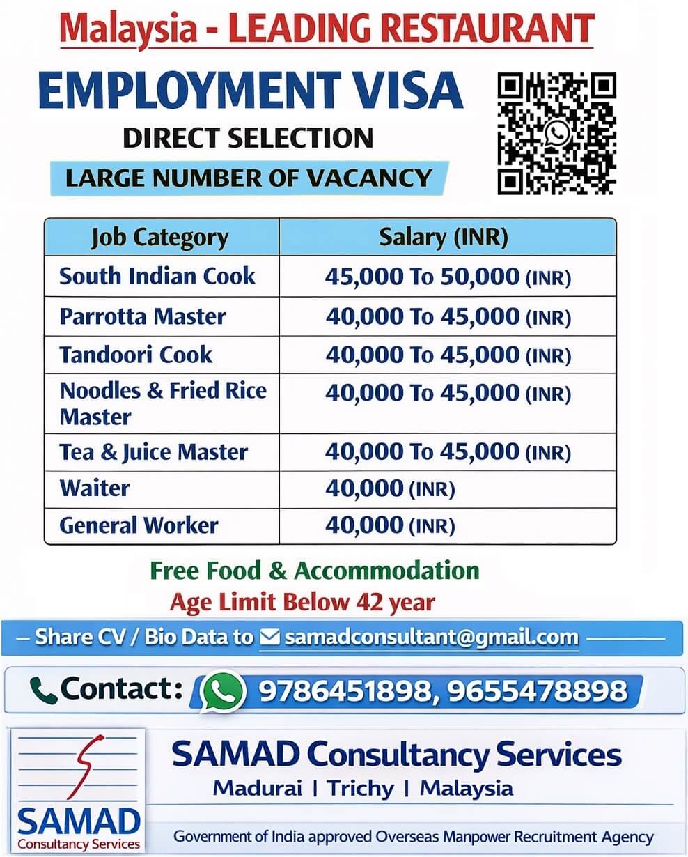 MALAYSIA - LEADING RESTAURANT, EMPLOYMENT VISA, Direct Selection