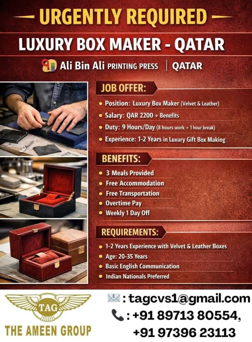 Urgently Required – Luxury Box Maker – Qatar Urgently Required – Luxury Box Maker – Qatar