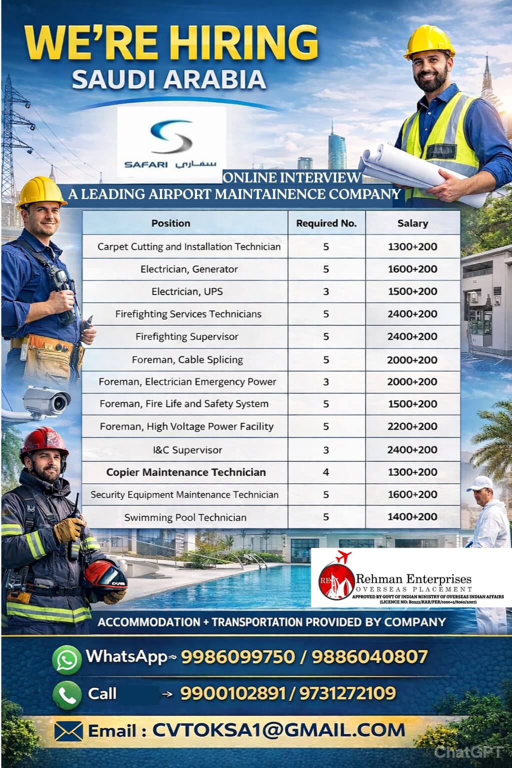 HIRING FOR SAFARI COMPANY IN SAUDI ARABIA