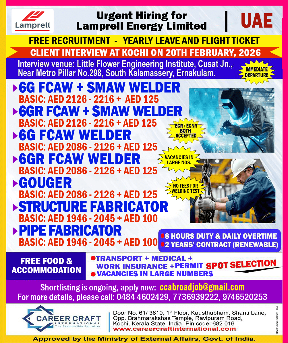 Client Interview at Kochi on 20th February, 2026 for