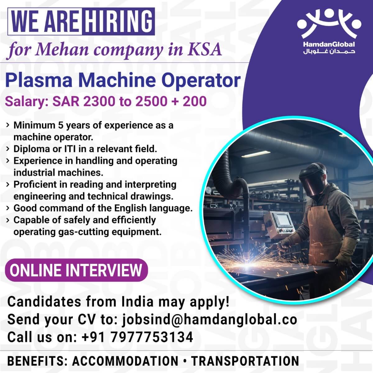 Urgent Requirement for Plasma Operator