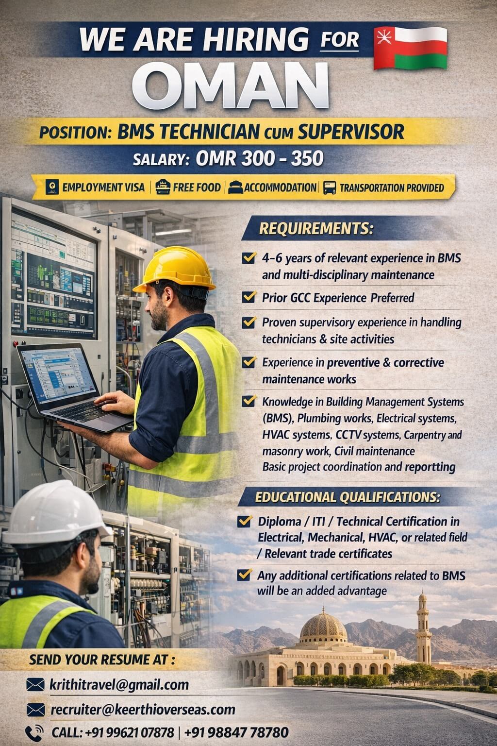 BMS Technician cum Supervisor