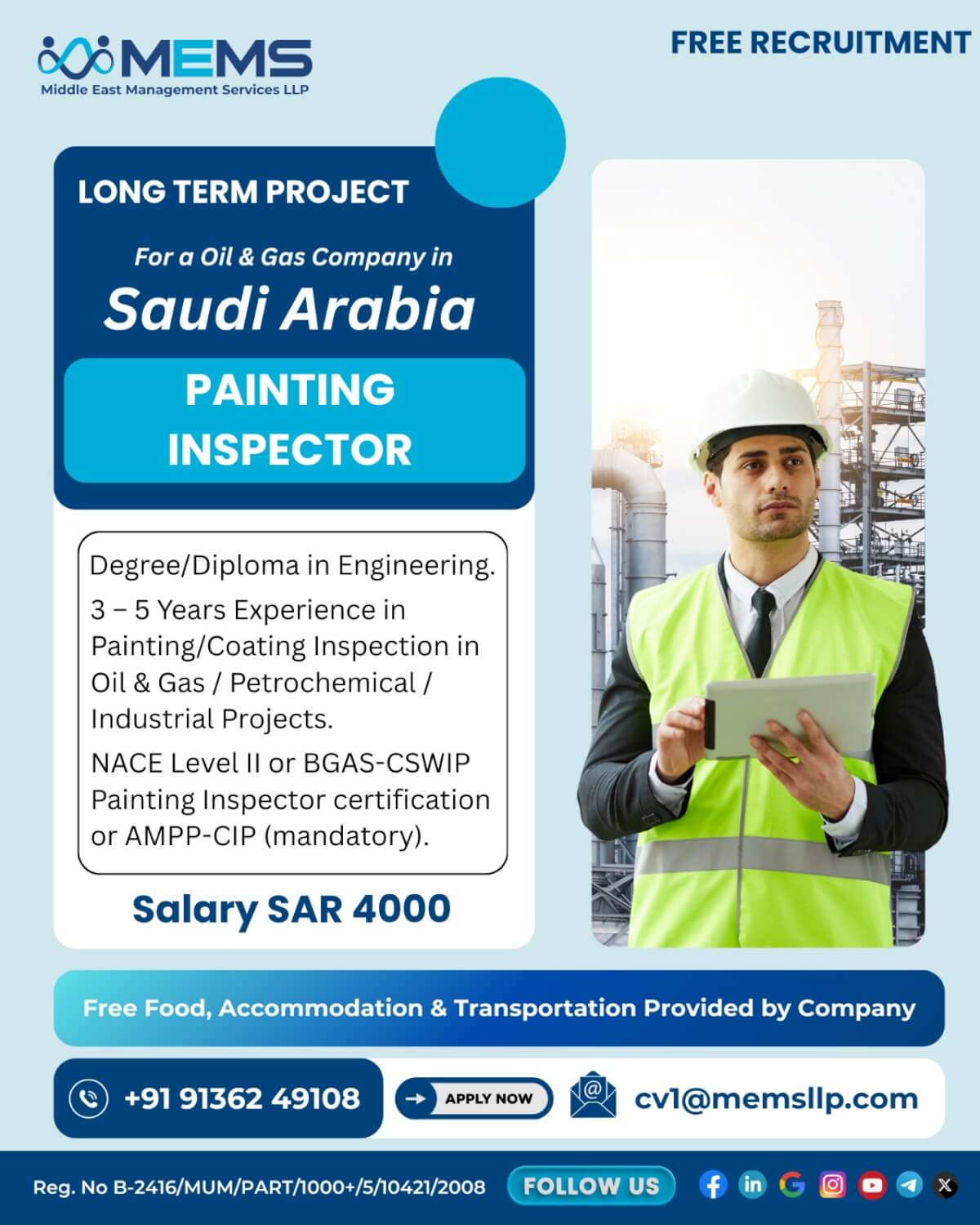 We are hiring for a Oil & Gas Company in Saudi Arabia