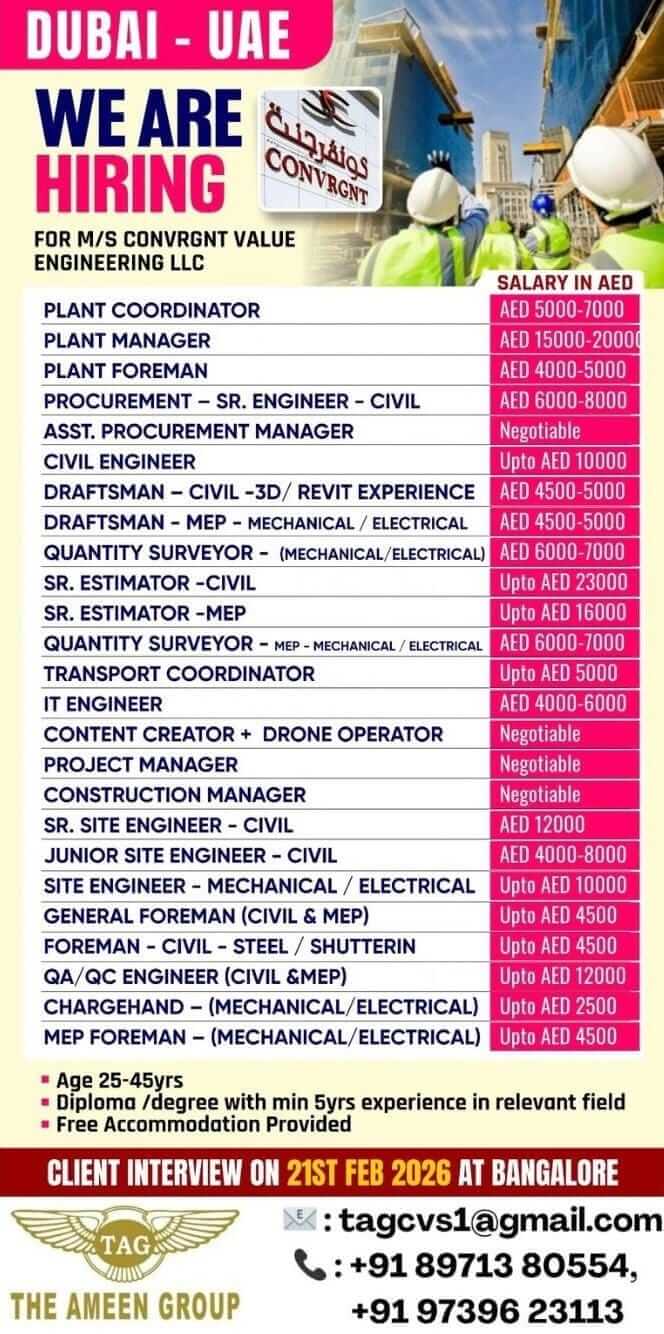Urgently Required – Multiple Engineering & Technical Positions – UAE