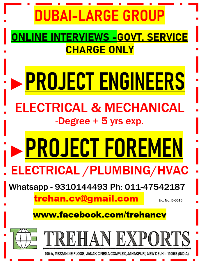 PROJECT ENGINEERS - PROJECT FOREMEN PROJECT ENGINEERS - PROJECT FOREMEN
