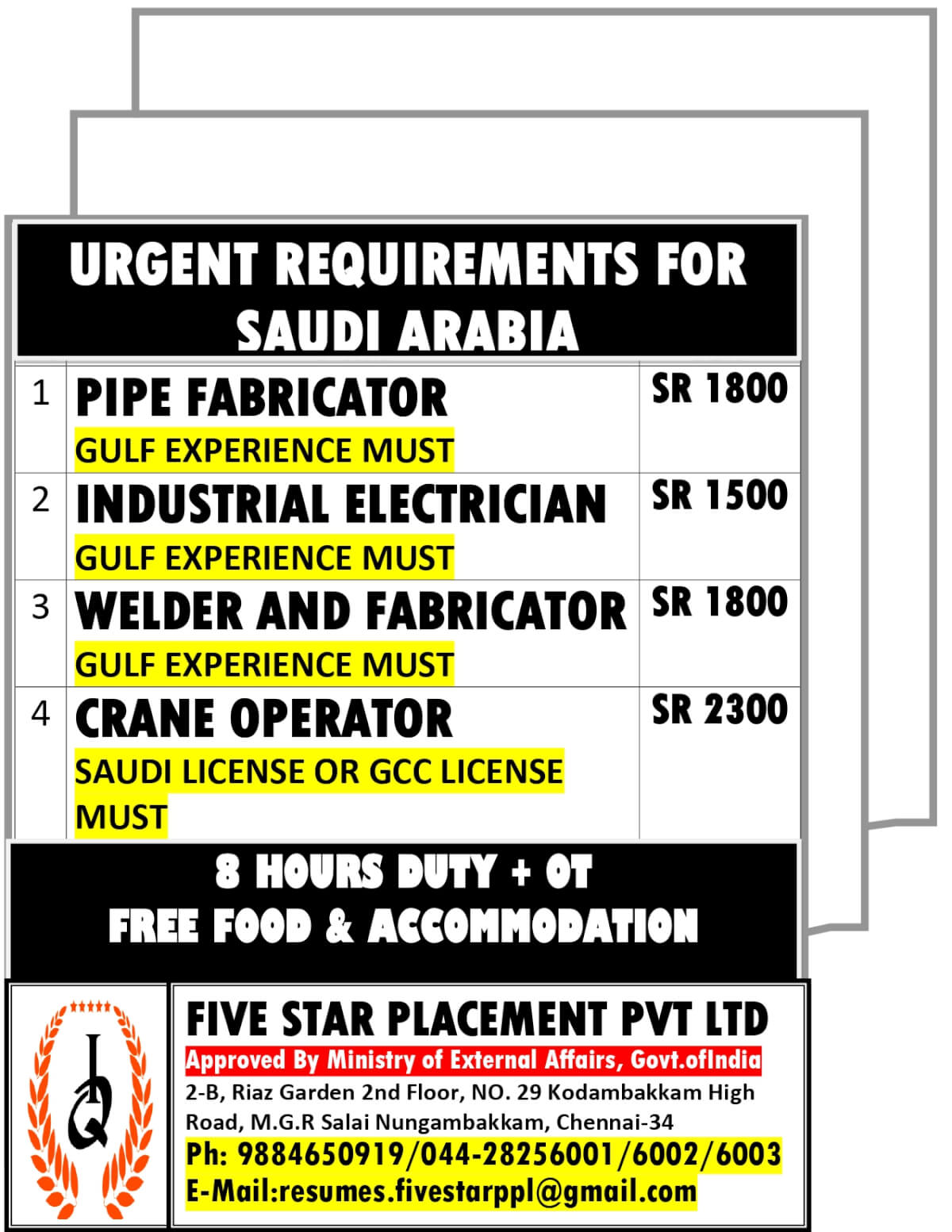 URGENTLY REQUIRED FOR SAUDI ARABIA URGENTLY REQUIRED FOR SAUDI ARABIA