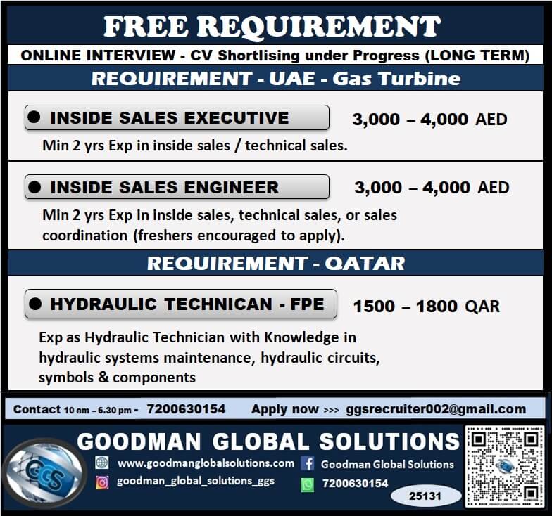 FREE REQUIREMENT - UAE -GAS TURBINE PROJECT  ONLINE INTERVIEW-CV  Shortlisting under progress (LONG TERM)