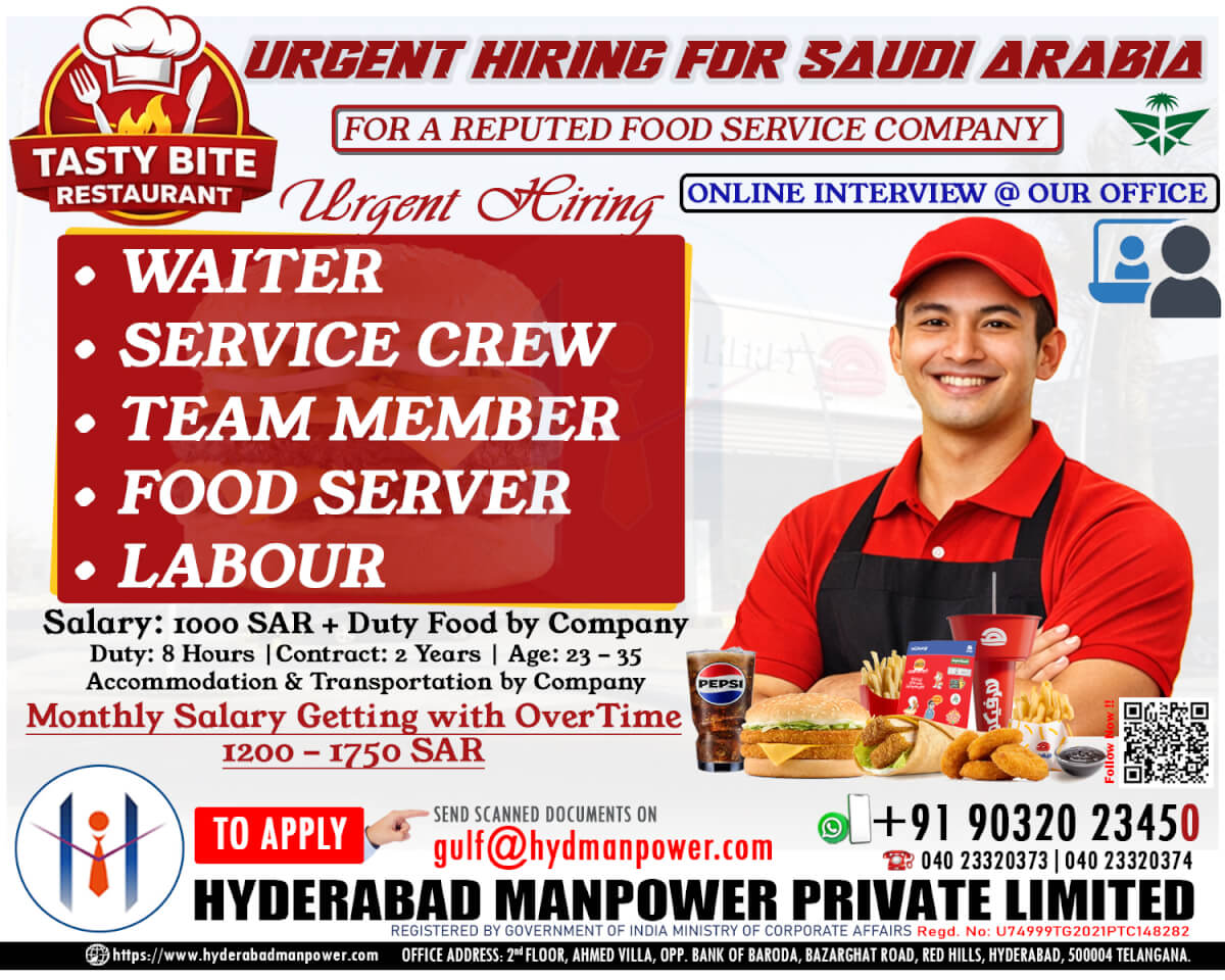 Urgent Hiring for Saudi Arabia