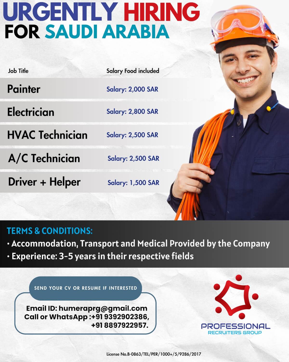 URGENTLY HIRING FOR A FACILITY MANAGEMENT COMPANY IN KSA