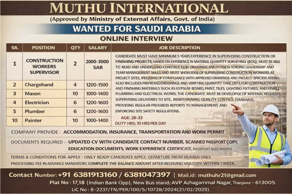 WANTED FOR SAUDI ARABIA WANTED FOR SAUDI ARABIA