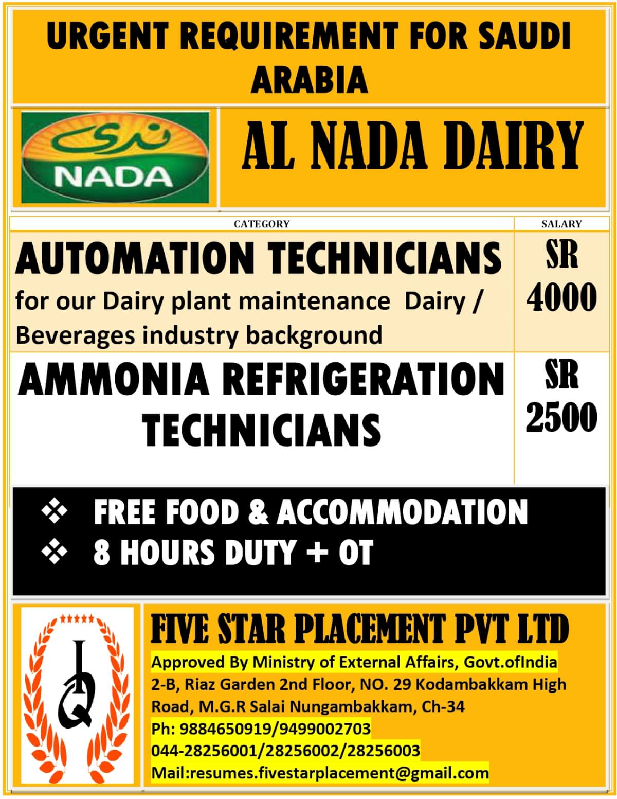 URGENTLY REQUIRED FOR SAUDI ARABIA