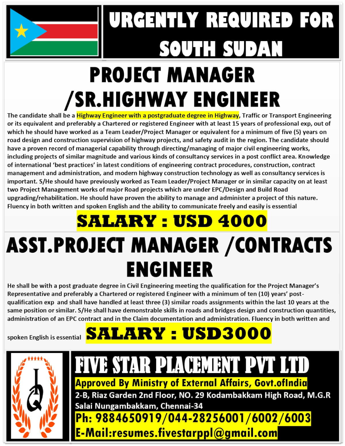 URGENTLY REQUIRED FOR SOUTH SUDAN