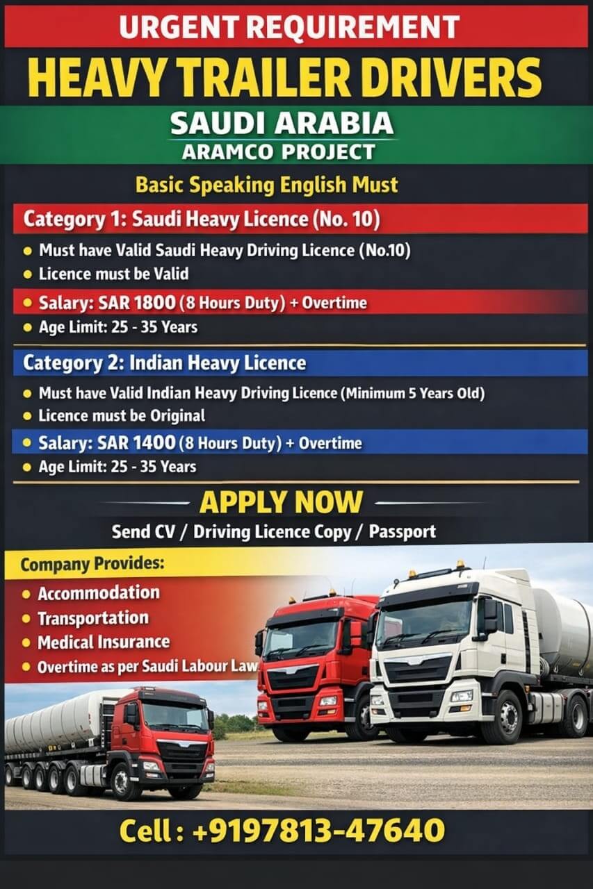 HEAVY TRAILER DRIVER FOR SAUDI ARBIA