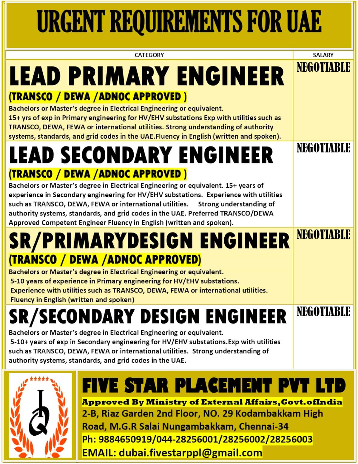 URGENTLY REQUIRED FOR UAE