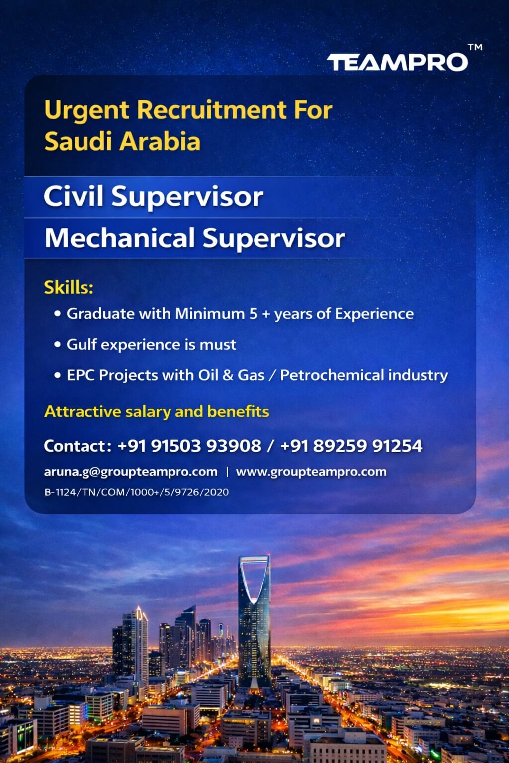 ? Urgent Recruitment – Civil Supervisor & Mechanical Supervisor | Saudi Arabia ?Civil Supervisors ?Mechanical Supervisors ? Urgent Recruitment – Civil Supervisor & Mechanical Supervisor | Saudi Arabia ?Civil Supervisors ?Mechanical Supervisors