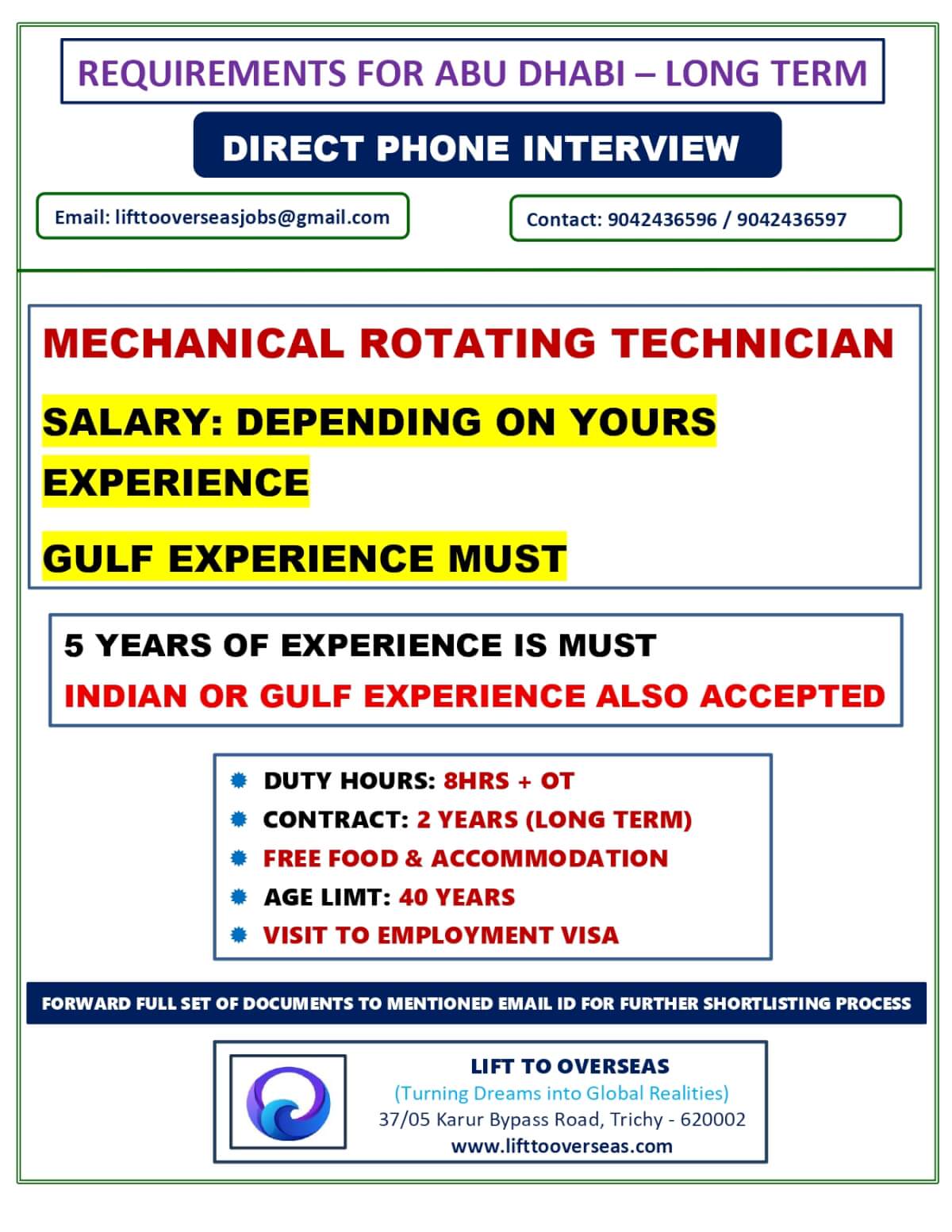 MECHANICAL ROTATING TECHNICIAN.5 YEARS OF EXPERIENCE IS MUST. INDIAN OR GULF EXPERIENCE ALSO ACCEPTED.
