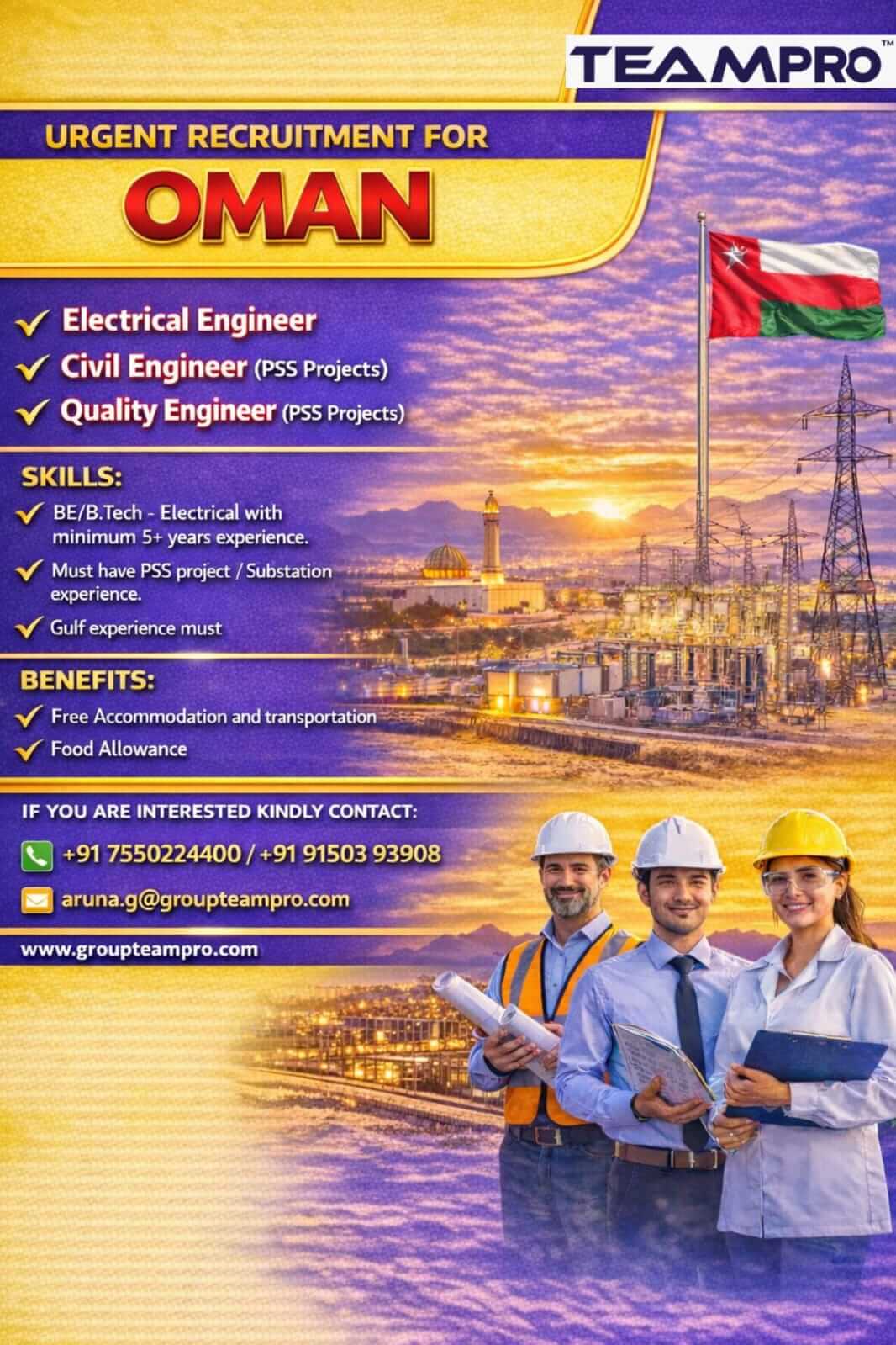 Urgent Hiring – Oman ?? Open Positions: • Electrical Engineer • Civil Engineer (PSS Projects) • Quality Engineer (PSS Projects) Urgent Hiring – Oman ?? Open Positions: • Electrical Engineer • Civil Engineer (PSS Projects) • Quality Engineer (PSS Projects)