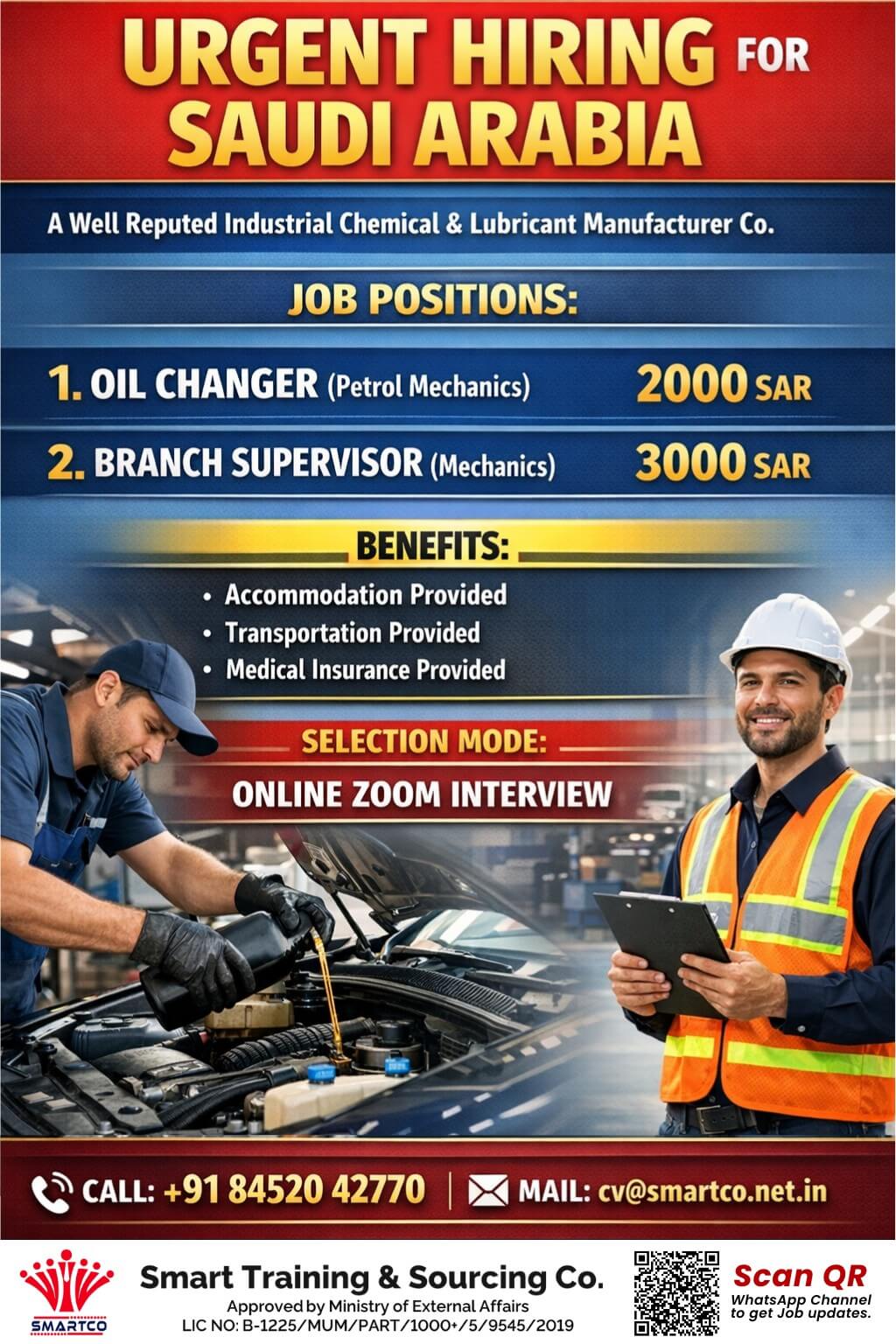 URGENT HIRING FOR SAUDI ARABIA A Well Reputed Industrial Chemical & Lubricant Manufacturer Co. URGENT HIRING FOR SAUDI ARABIA A Well Reputed Industrial Chemical & Lubricant Manufacturer Co.