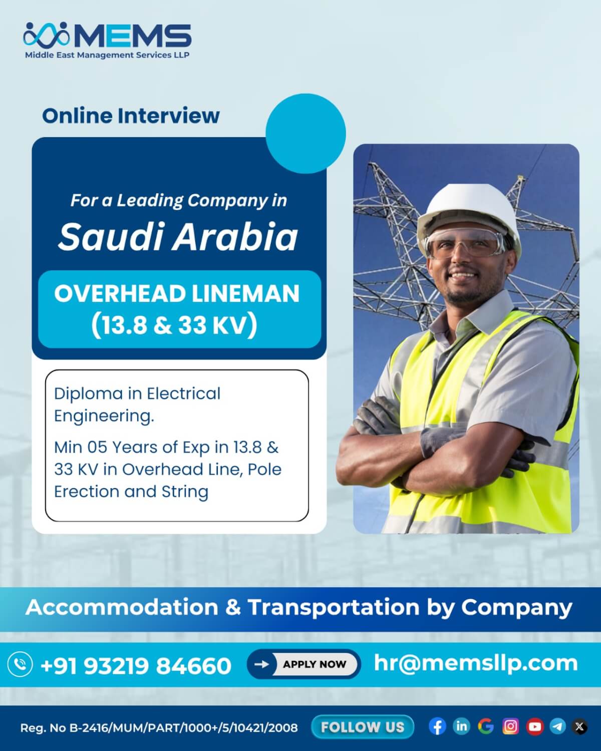 We are hiring for a Leading Company in Saudi Arabia We are hiring for a Leading Company in Saudi Arabia