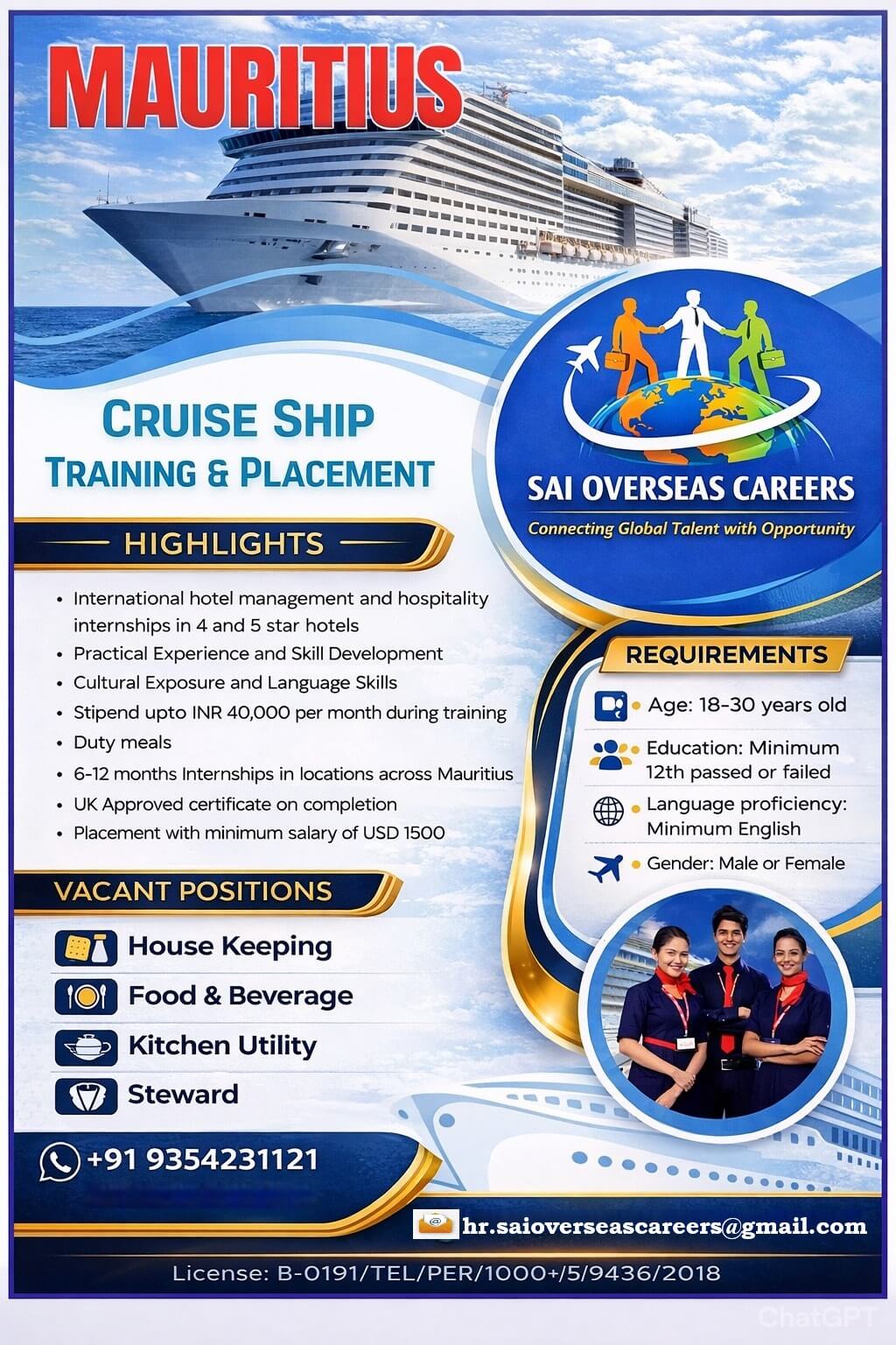 CRUISE SHIP TRAINING & JOB PLACEMENT IN MAURITIUS CRUISE SHIP TRAINING & JOB PLACEMENT IN MAURITIUS