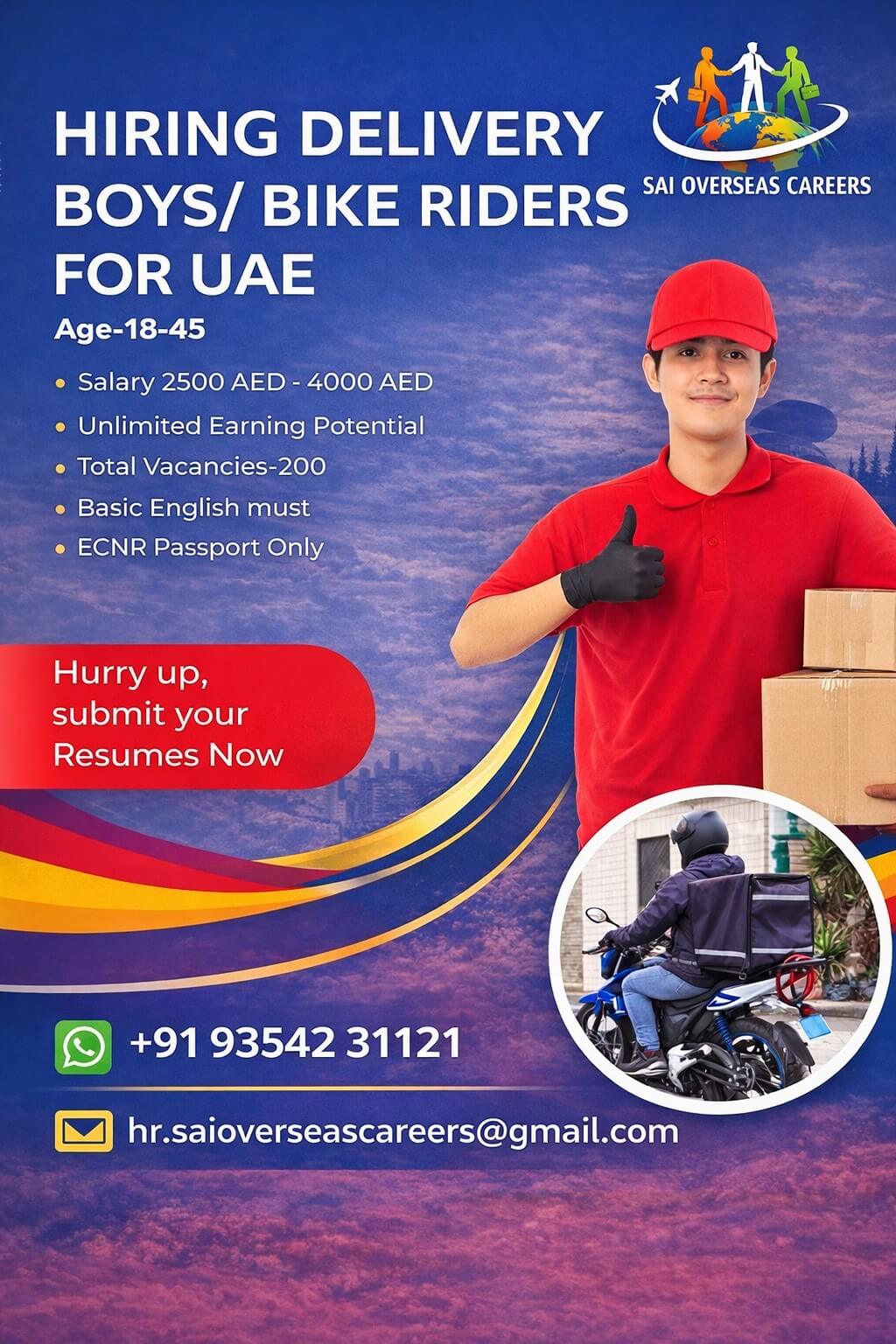 WE’RE HIRING DELIVERY BOYS / BIKE RIDERS FOR UAE! WE’RE HIRING DELIVERY BOYS / BIKE RIDERS FOR UAE!