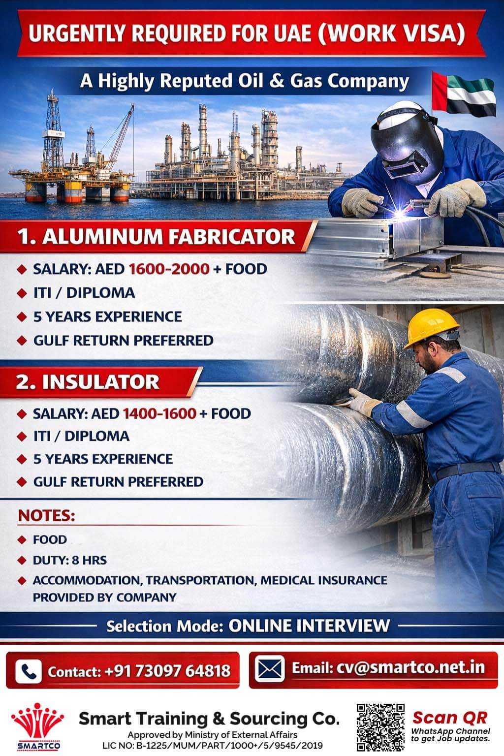 URGENTLY REQUIRED FOR UAE (WORK VISA) A Highly Reputed Oil & Gas Company