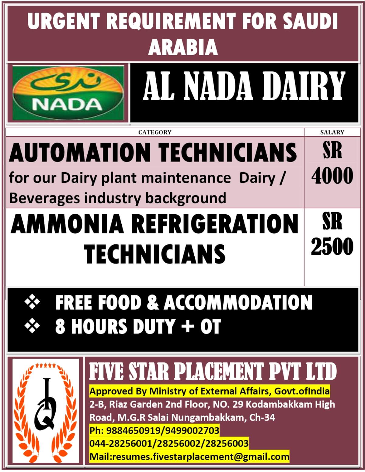 URGENTLY REQUIRED FOR SAUDI ARABIA