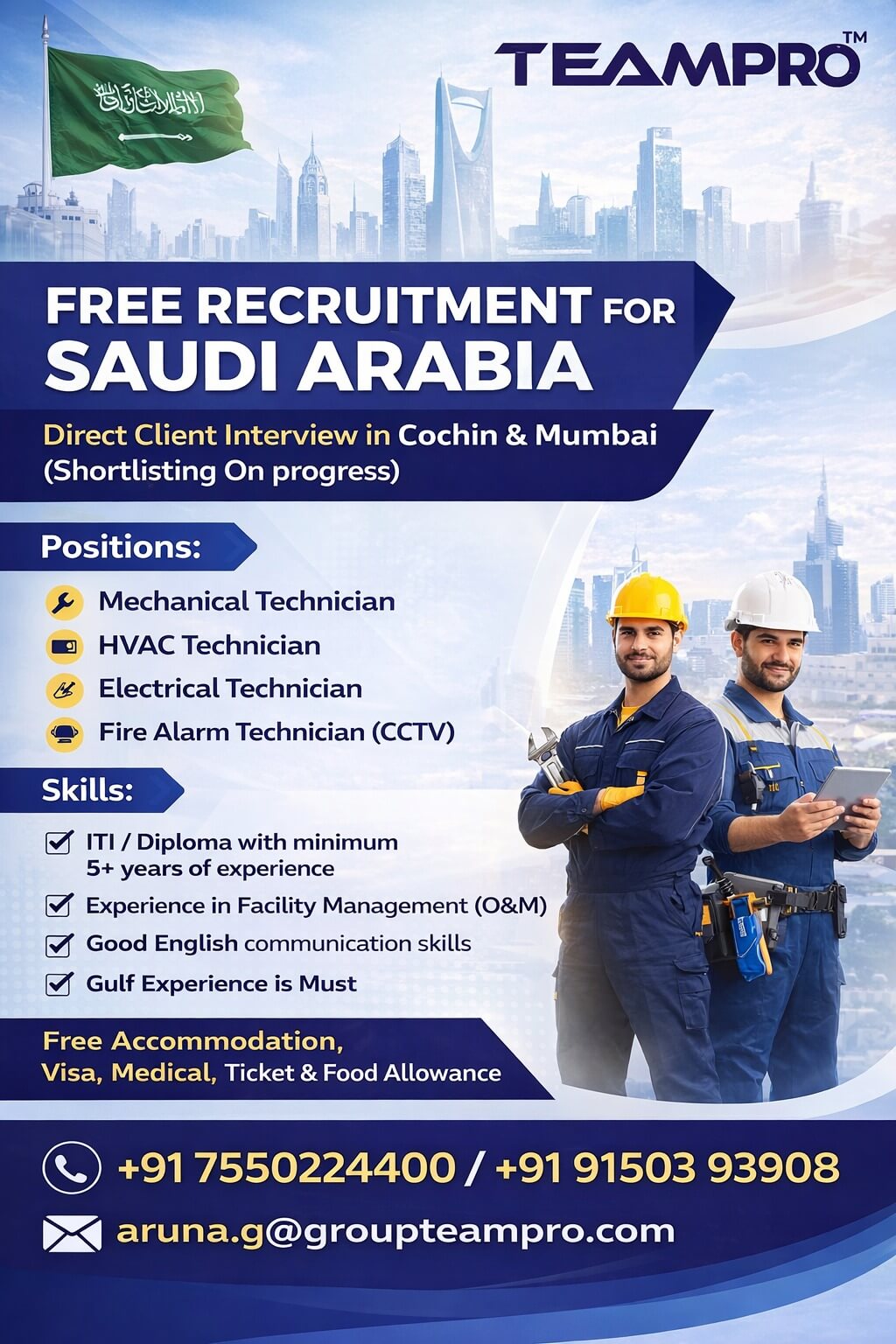 Job Title: Technicians – Facility Management (Saudi Arabia) Job Title: Technicians – Facility Management (Saudi Arabia)