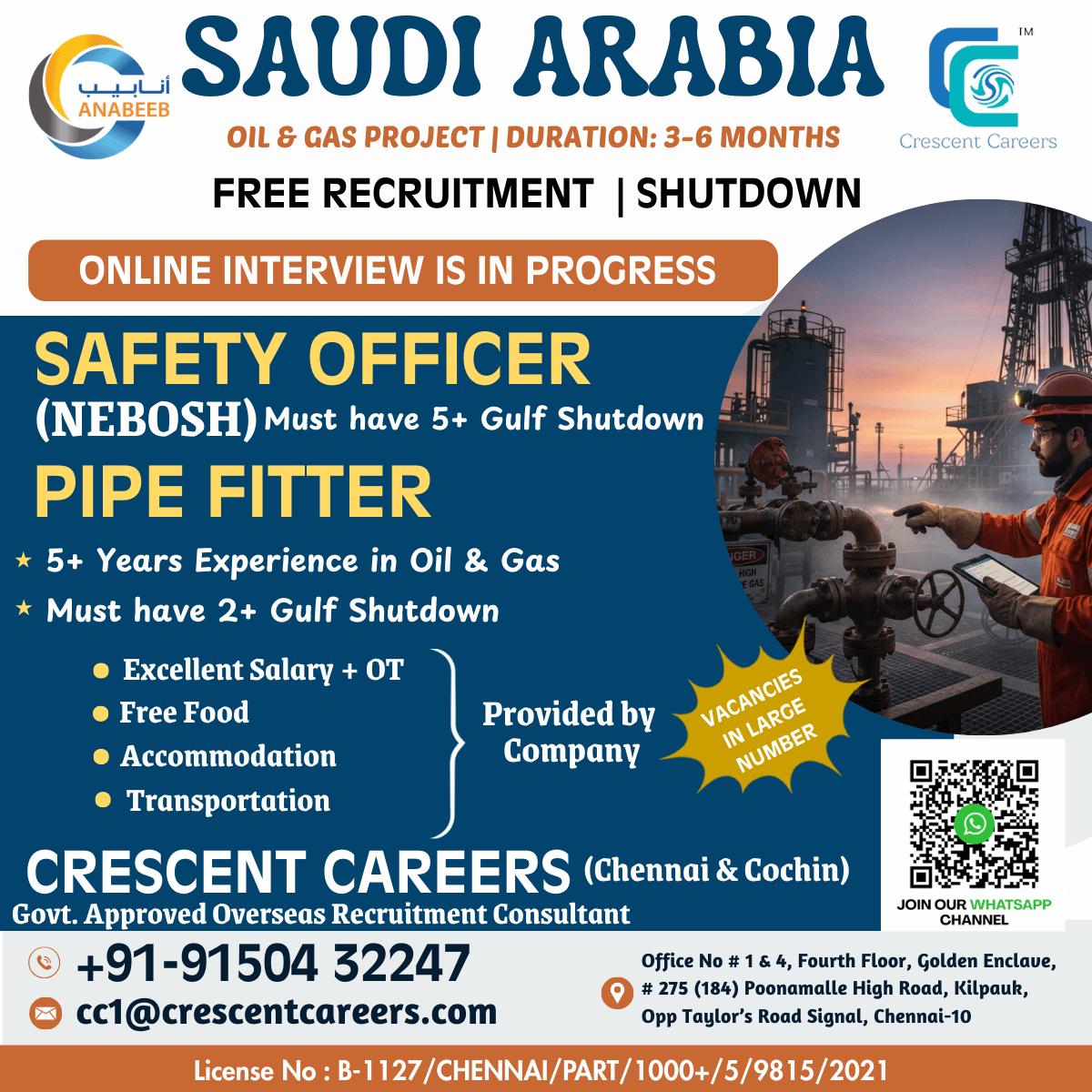 FREE RECRUITMENT - SAFETY OFFIECR / PIPE FITTER FREE RECRUITMENT - SAFETY OFFIECR / PIPE FITTER