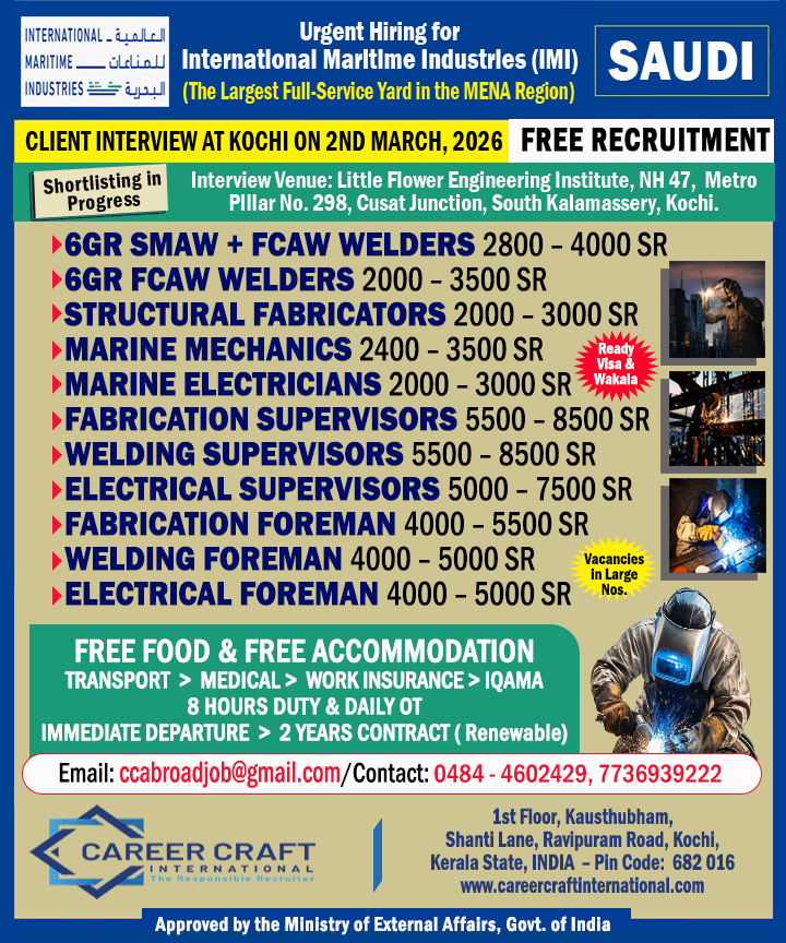 Client Interview at Kochi on 2nd March, 2026 for IMI, Saudi Arabia -