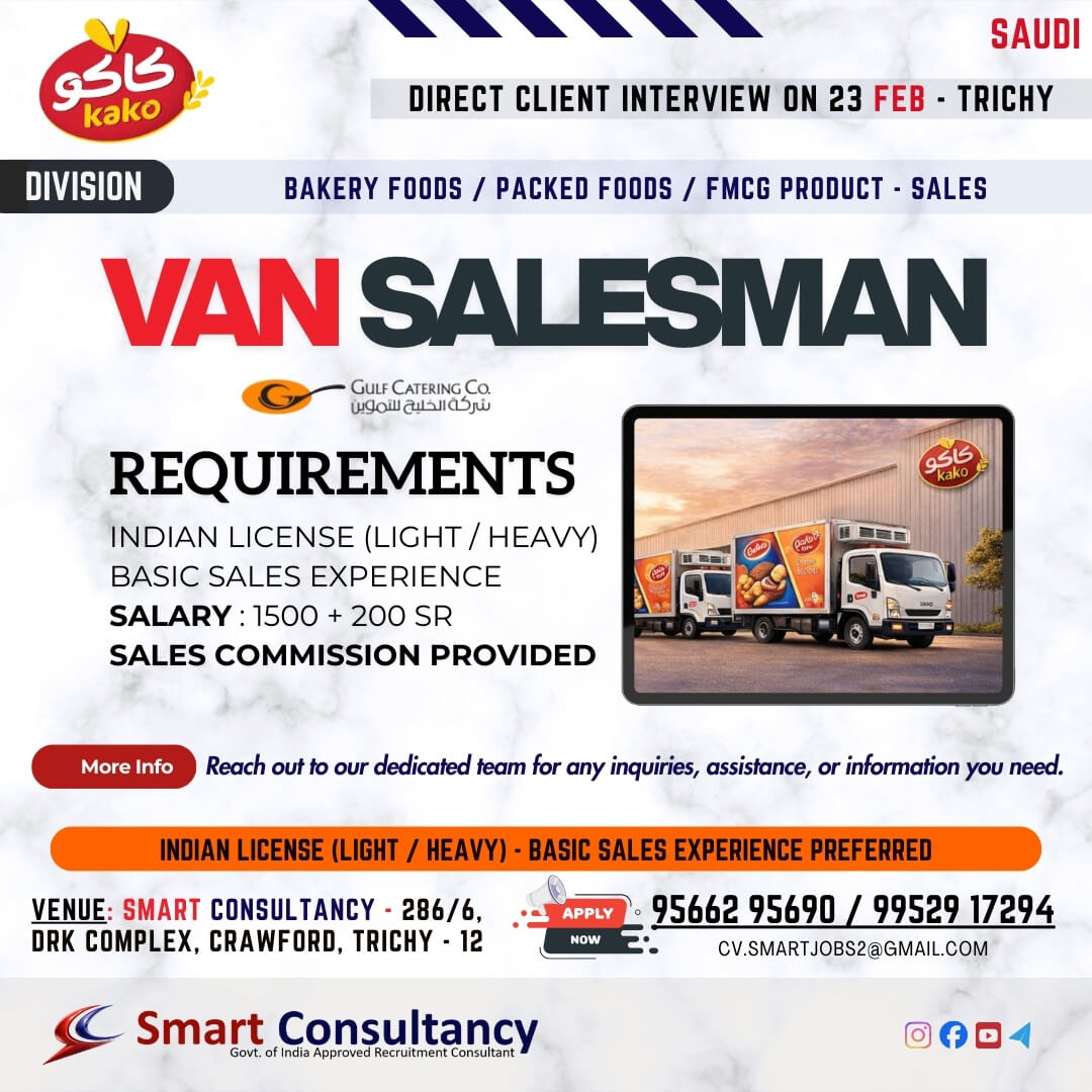?? URGENT JOB VACANCY – VAN SALESMAN – SAUDI ARABIA ?? ?? URGENT JOB VACANCY – VAN SALESMAN – SAUDI ARABIA ??