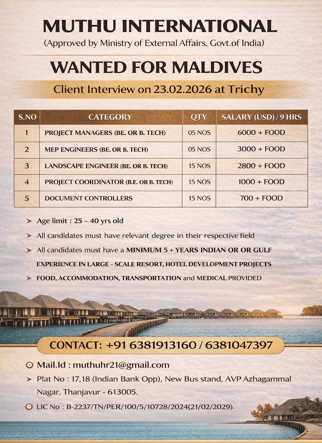 Wanted for MALDIVES