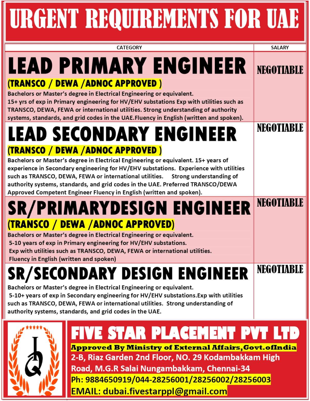 URGENT REQUIREMENT FOR DUBAI