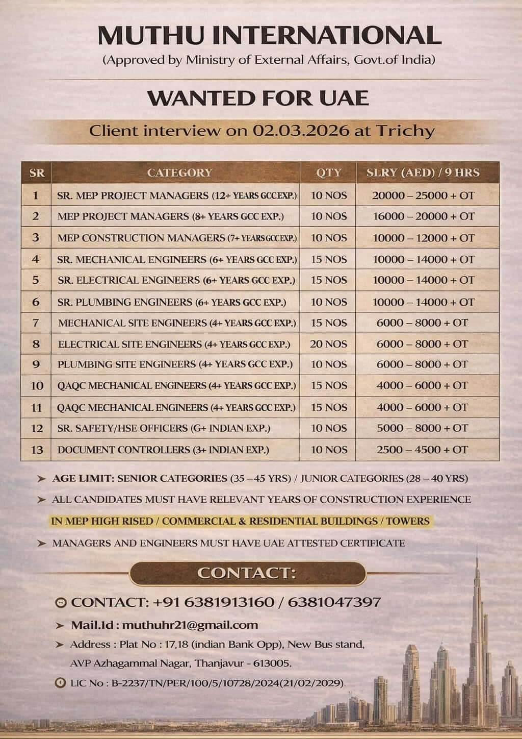 WANTED FOR UAE WANTED FOR UAE